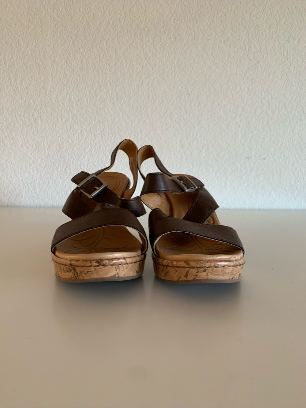 b.o.c. Brown Leather Cork Wedge Sandals - Picture 4 of 6